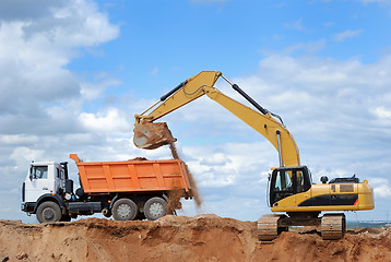 Image showing Excavator and rear-end tipper