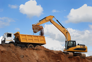 Image showing Excavator and rear-end tipper