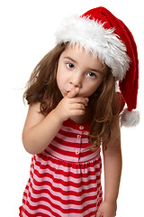 Image showing Santa girl hushing or gesturing for quiet