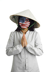 Image showing asian woman with us flag