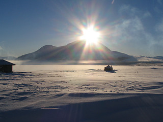 Image showing Morning sun over Akka fjället