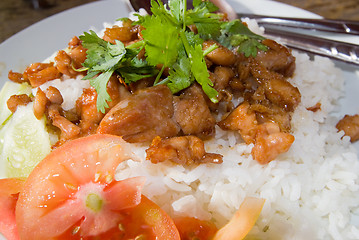 Image showing Thai food, fried chicken with garlic