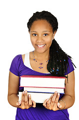 Image showing Girl holding text books