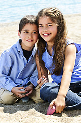 Image showing Brother and sister at beach