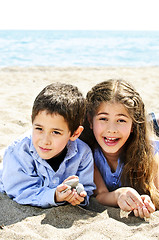 Image showing Brother and sister at beach