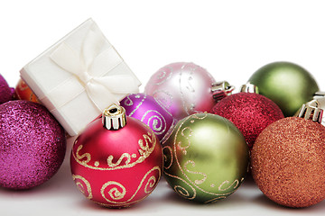 Image showing Christmas Baubles and Gift