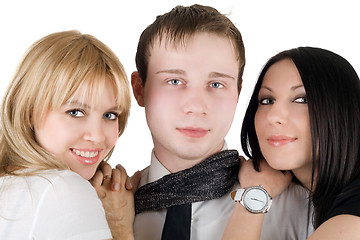 Image showing Portrait of the young man and two young women