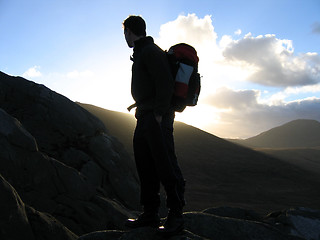 Image showing Silhouetted hiker