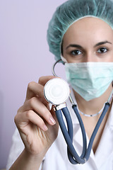 Image showing Young doctor with stethoscope.