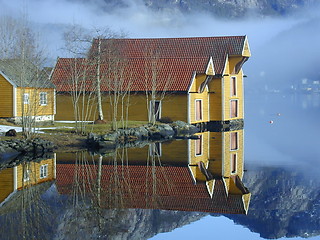 Image showing Boat houses in Sævareid