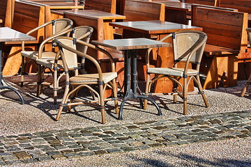 Image showing empty tables in street cafe