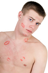 Image showing Portrait of the young man in lipstick