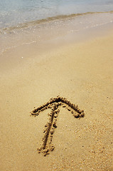 Image showing Arrow sign drawn in sand