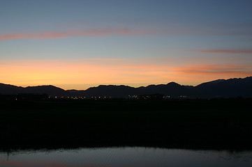 Image showing Sunrise by the golf course & pond in Salt Lake City