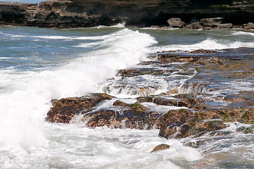 Image showing Wave crashing on the rocks