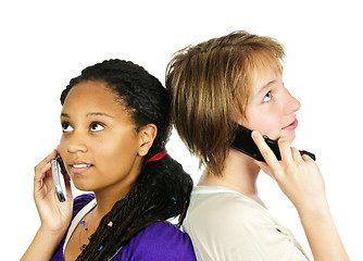 Image showing Teen girls with mobile phones