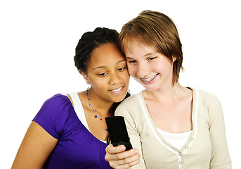 Image showing Teen girls with mobile phone