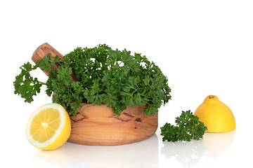 Image showing  Parsley Herb and Lemon Halves