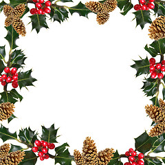 Image showing Holly Leaf and Pine Cone Frame