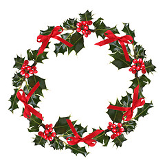 Image showing Holly Wreath and Red Ribbons