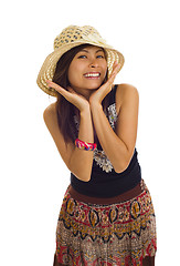 Image showing woman with straw hat