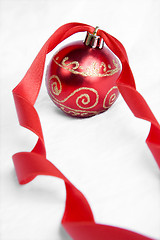 Image showing Red Ribbon Christmas Baubles