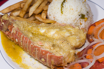 Image showing caribbean style lobster tail dinner plate