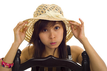 Image showing woman with straw hat