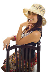 Image showing woman with straw hat