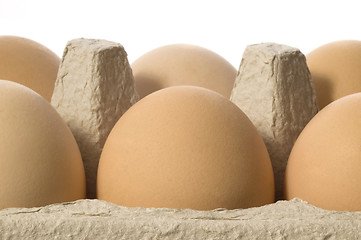 Image showing eggs in a grey cardboard carton box