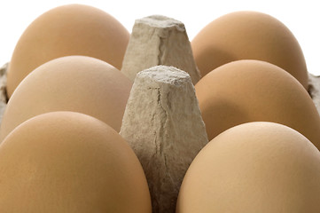 Image showing eggs in a grey cardboard carton box