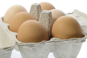 Image showing eggs in a grey cardboard carton box