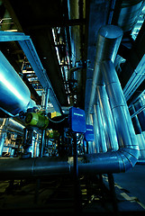 Image showing Pipes, tubes, machinery and steam turbine at a power plant