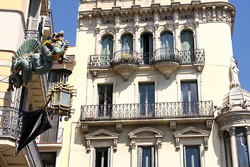 Image showing dragon and umbrella in Ramblas street,Barcelona