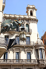 Image showing dragon and umbrella in Ramblas street,Barcelona