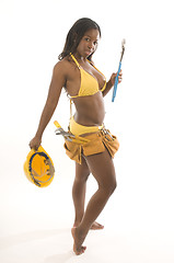 Image showing young pretty hispanic african american woman contractor bikini a