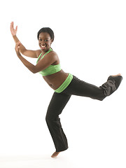 Image showing young pretty hispanic african american woman exercising dance ba