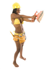 Image showing young pretty hispanic african american woman contractor bikini a