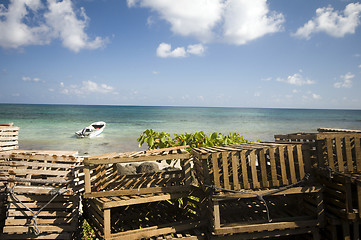 Image showing lobster traps on beach nicaragua