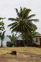 Image showing fishing boat lobster traps native house nicaragua