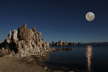 Image showing Mono Lake Tufas With the Moon