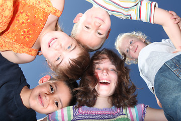 Image showing Five Happy Kids Outdoors