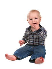 Image showing Happy Baby Boy Toddler With Hand in His Mouth