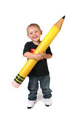 Image showing Toddler Schoolage Child Holding Large Pencil
