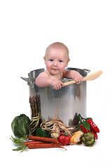 Image showing Funny Baby Boy in a Chef Pot