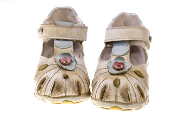 Image showing Baby football shoes on white background