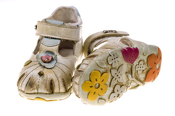 Image showing Baby football shoes on white background