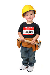 Image showing Young Boy Wearing Construction Attire