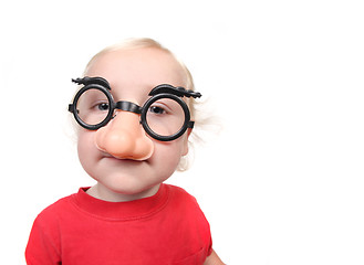 Image showing Funny Baby Toddler Boy Wearing a Humorous Mask i