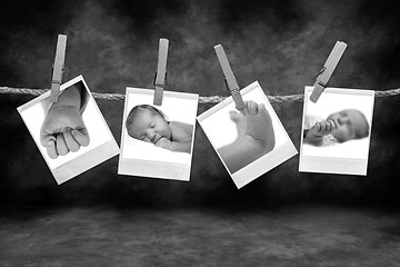 Image showing Black and White Photos Hanging on a Rope